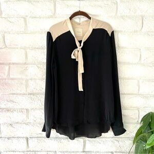 Mason Black and Cream Silk Blouse with Tie Detail